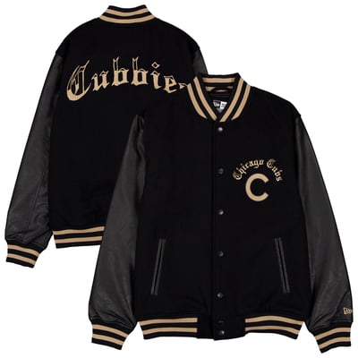  Chicago Cubs New Era Heritage Gothic Lettering Full-Snap Varsity Jacket - Black