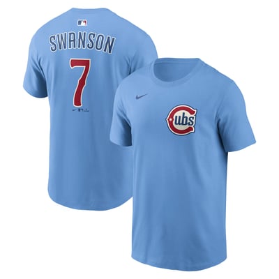 Dansby Swanson Chicago Cubs Nike Alternate 2 Name & Number T-Shirt - Light Blue