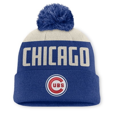 Chicago Cubs Nike Peak Standard Cuffed Knit Hat with Pom - Natural/Royal