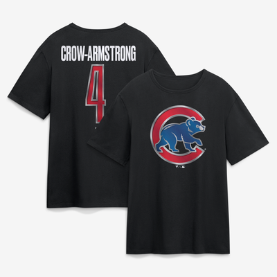 Pete Crow-Armstrong Chicago Cubs Metallic Mascot Name & Number T-Shirt - Black