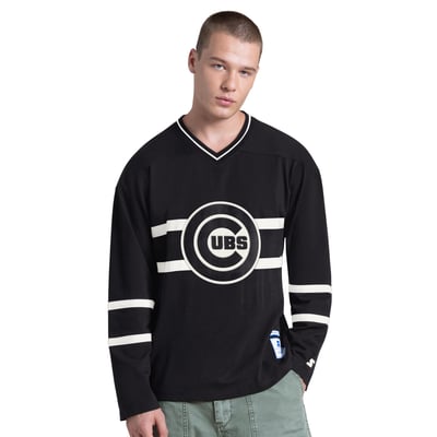 Chicago Cubs Starter Line Up Long Sleeve V-Neck T-Shirt - Black