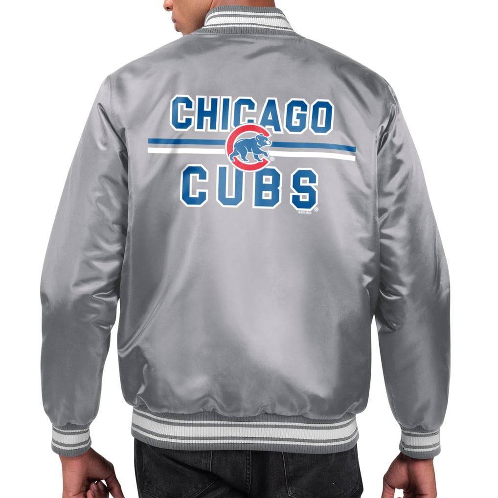  Chicago Cubs Starter Printed Team Logo Satin Varsity Full-Snap Jacket - Gray