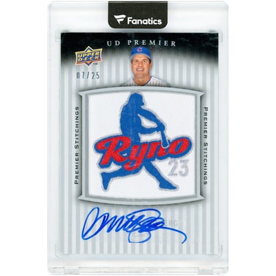 Ryne Sandberg Chicago Cubs Autographed 2008 Upper Deck Premier Premium Stitchings Manufactured Patch Relic #PSTI-RS #7/25 Card