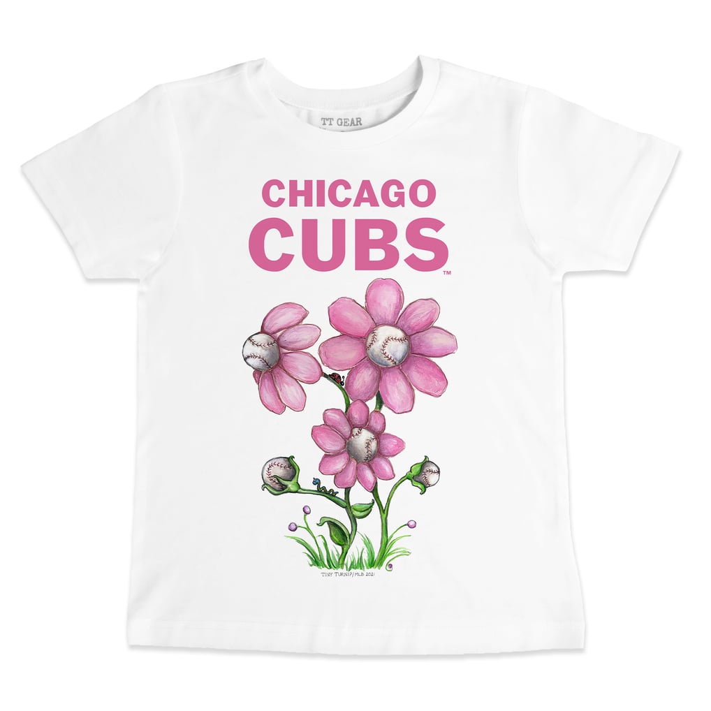 Chicago Cubs Tiny Turnip Toddler Blooming Baseballs T-Shirt - White