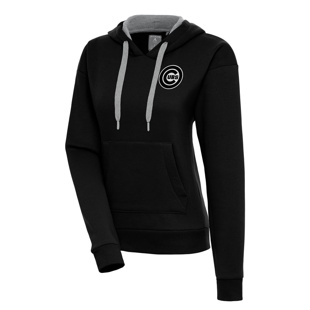  Chicago Cubs Antigua Women's Brushed Metallic Victory Pullover Hoodie - Black