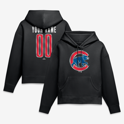 Chicago Cubs Women's Forged Mascot Personalized Name & Number Hoodie - Black