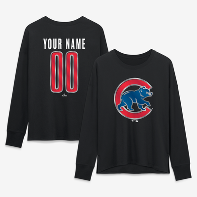 Chicago Cubs Women's Forged Mascot Personalized Name & Number Long Sleeve T-Shirt - Black
