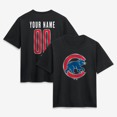 Chicago Cubs Women's Forged Mascot Personalized Name & Number T-Shirt - Black