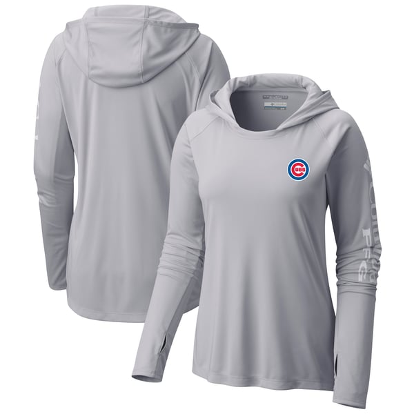 Chicago Cubs Columbia Women's Tidal Long Sleeve Hoodie T-Shirt - Gray