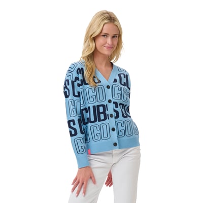 Chicago Cubs Lusso Women's Shea Team Jacquard Cardigan - Light Blue/Navy