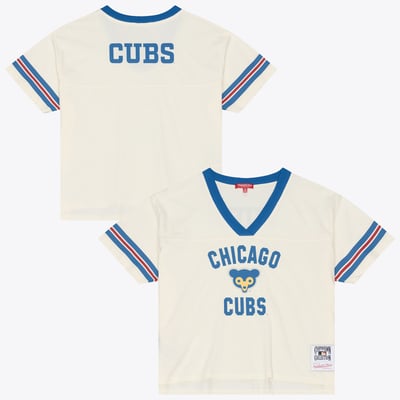 Chicago Cubs Mitchell & Ness Women's Cooperstown Collection Retro Roots Crop Boxy Yoke T-Shirt - Cream