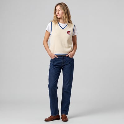 Chicago Cubs Mitchell & Ness Women's Cooperstown Collection Retro Roots Sweater Vest - Cream

