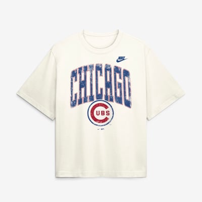  Chicago Cubs Nike Women's Arched Distressed Boxy T-Shirt - Cream