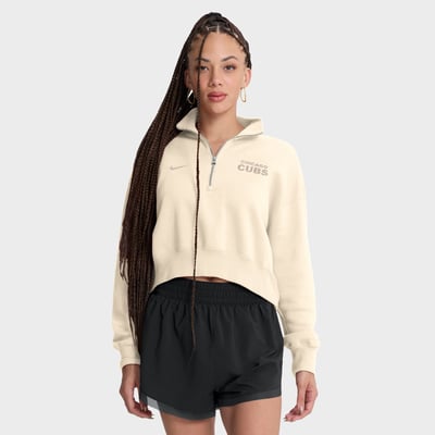  Chicago Cubs Nike Women's Oversized Phoenix Fleece Cropped Quarter-Zip Sweatshirt - Cream