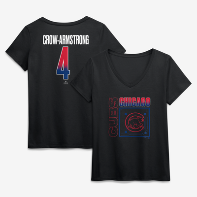 Pete Crow-Armstrong Chicago Cubs Women's Home Field Pop Name & Number V-Neck T-Shirt - Black