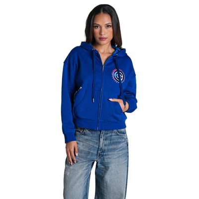  Chicago Cubs The Wild Collective Women's Hello Kitty Cropped Full-Zip Hoodie - Royal