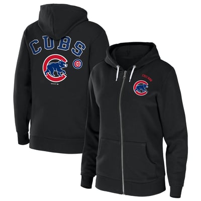  Chicago Cubs WEAR by Erin Andrews Women's Full-Zip Sponge Fleece Hoodie - Black