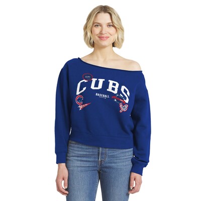  Chicago Cubs WEAR by Erin Andrews Women's Off The Shoulder Sweatshirt - Royal