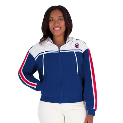 Chicago Cubs WEAR by Erin Andrews Women's Color Blocked Full-Zip Hoodie - Royal/White