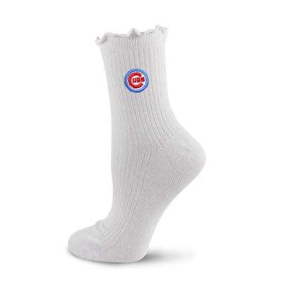  Chicago Cubs PRO Compression Youth Logo Lettuce Hem Quarter Socks - White