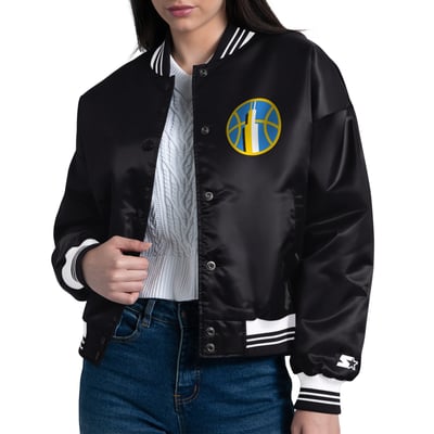Chicago Sky Starter Women's Arch Stripe Full-Snap Satin Varsity Jacket - Black