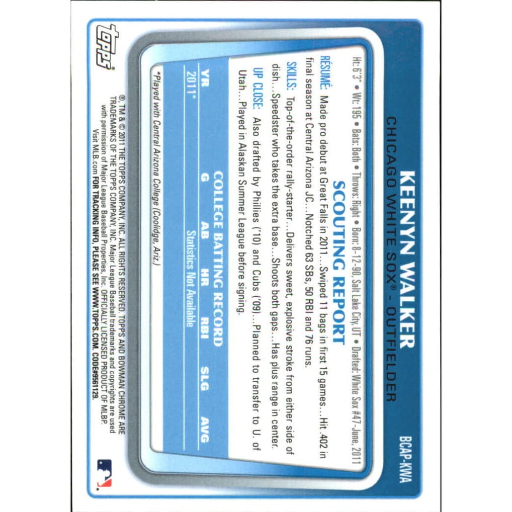 2011 Bowman Chrome Draft Prospect Autographs #KWA Keenyn Walker