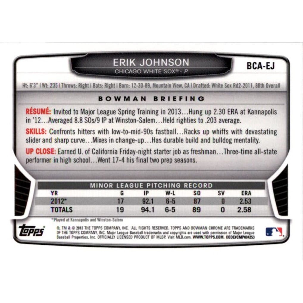 2013 Bowman Chrome Draft Draft Pick Autographs #EJ Eric Jagielo
