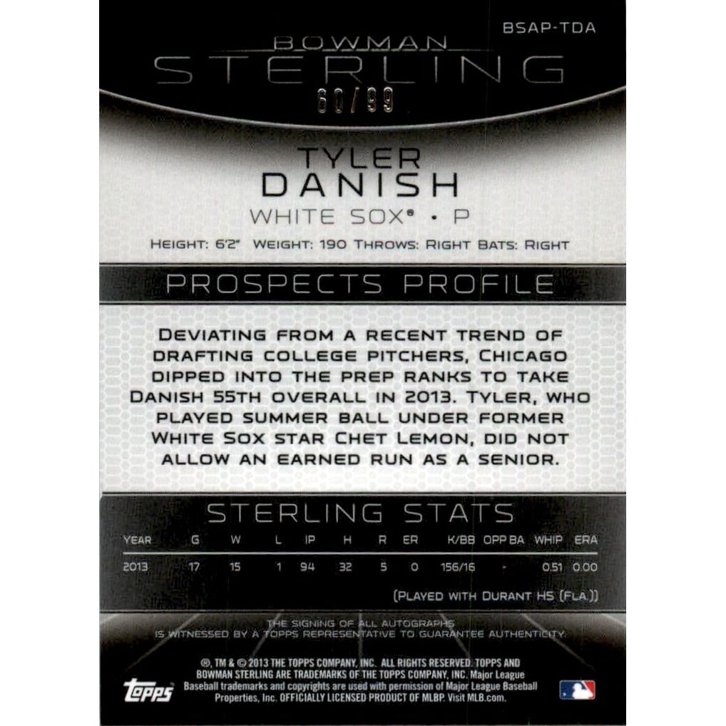 2013 Bowman Sterling Prospect Autographs Ruby Refractors #TDA Tyler Danish
