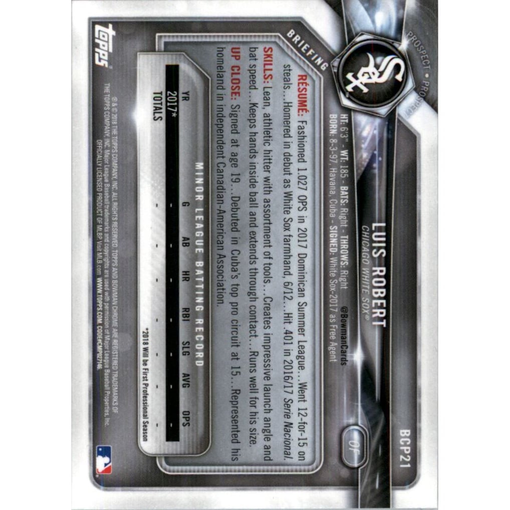 2018 Bowman Chrome Prospects #BCP21 Luis Robert