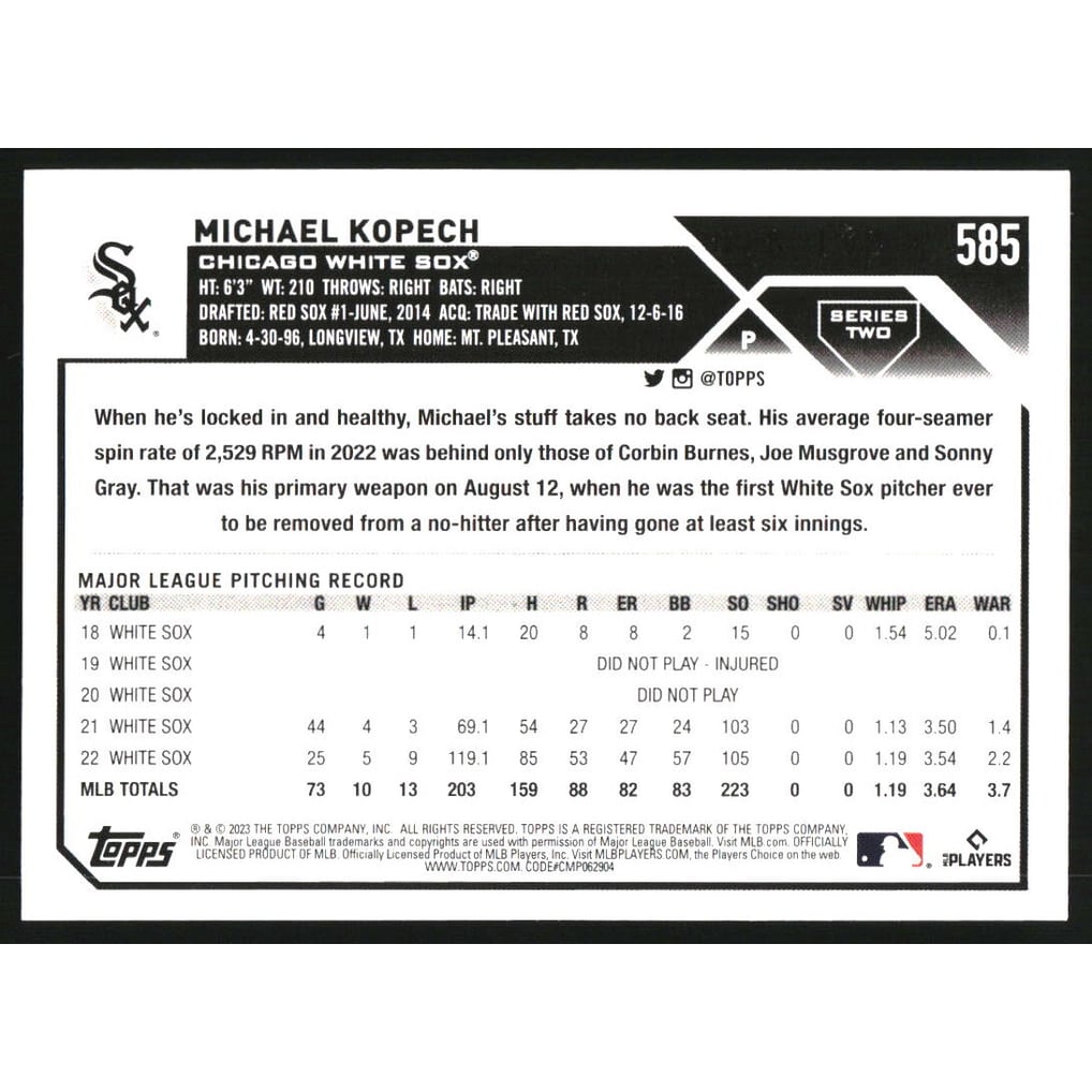 2023 Topps Red Foil #585 Michael Kopech