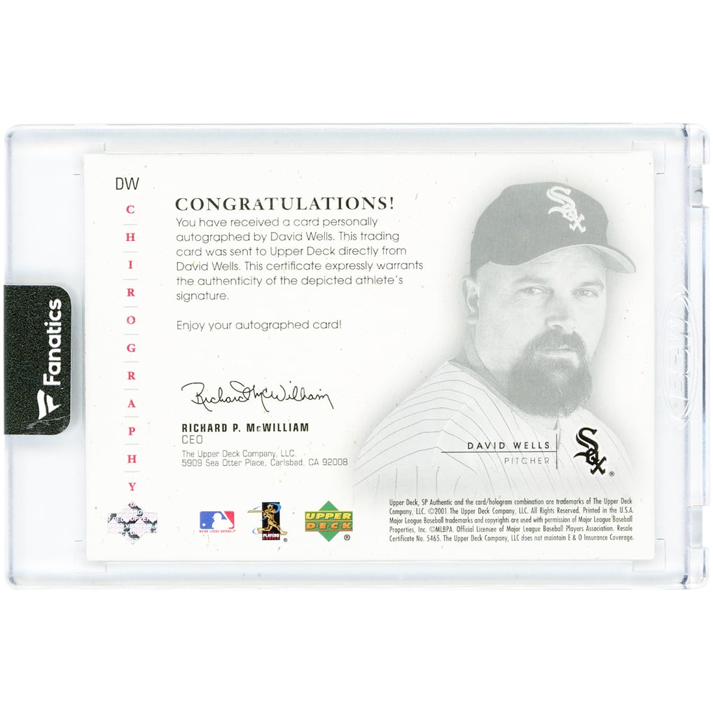 David Wells Chicago White Sox Autographed 2001 Upper Deck SP Authentic Chirography #DW Card