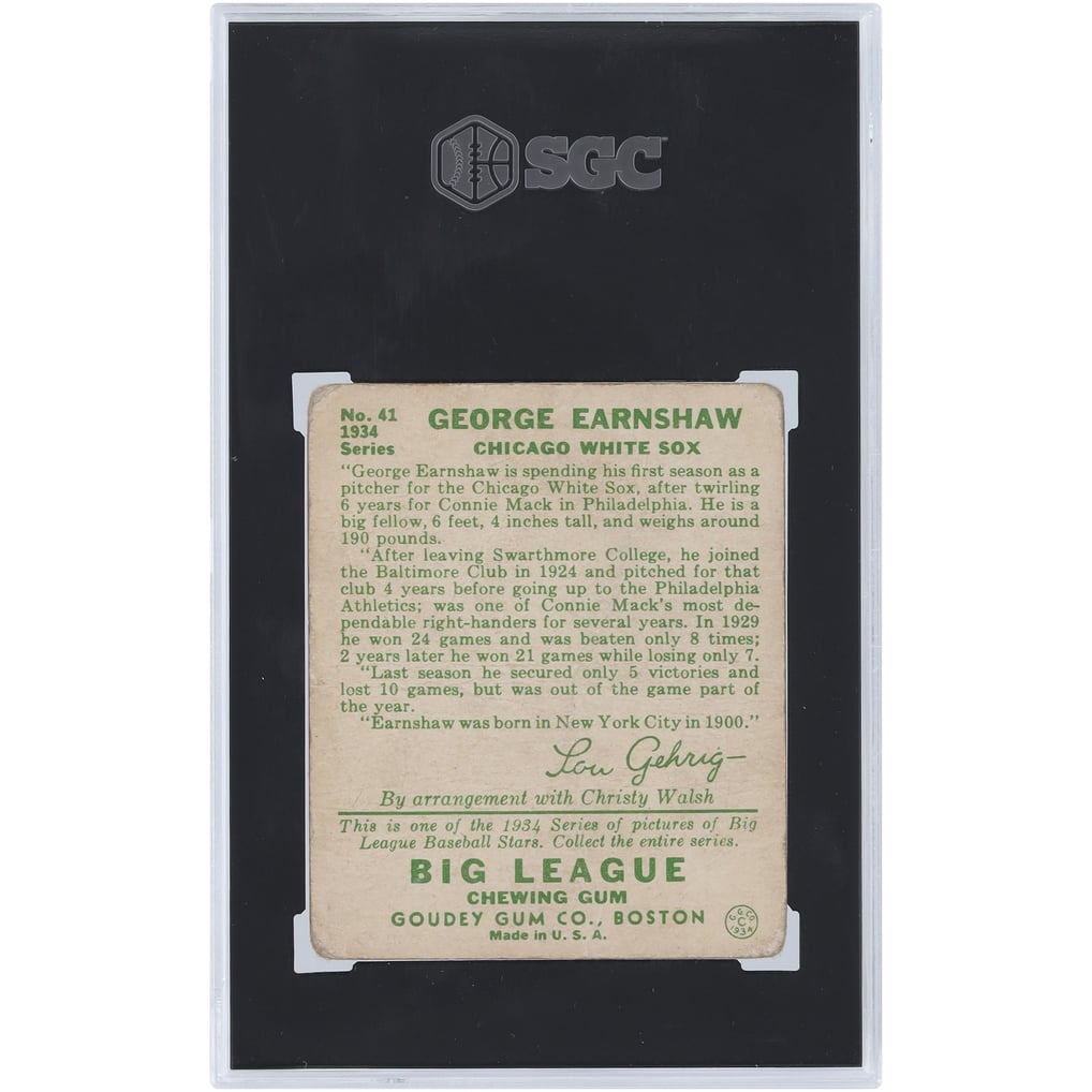 George Earnshaw Chicago White Sox 1934 Goudey #41 SGC Authenticated 1 Card