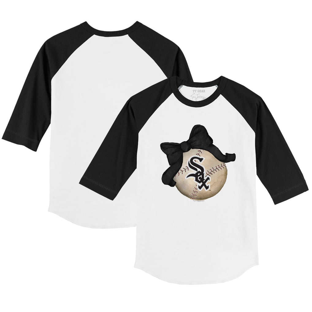 Chicago White Sox Tiny Turnip Infant Baseball Bow Raglan 3/4 Sleeve T-Shirt - White/Black