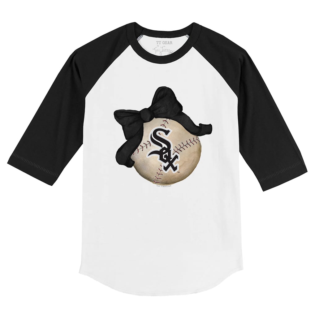 Chicago White Sox Tiny Turnip Infant Baseball Bow Raglan 3/4 Sleeve T-Shirt - White/Black