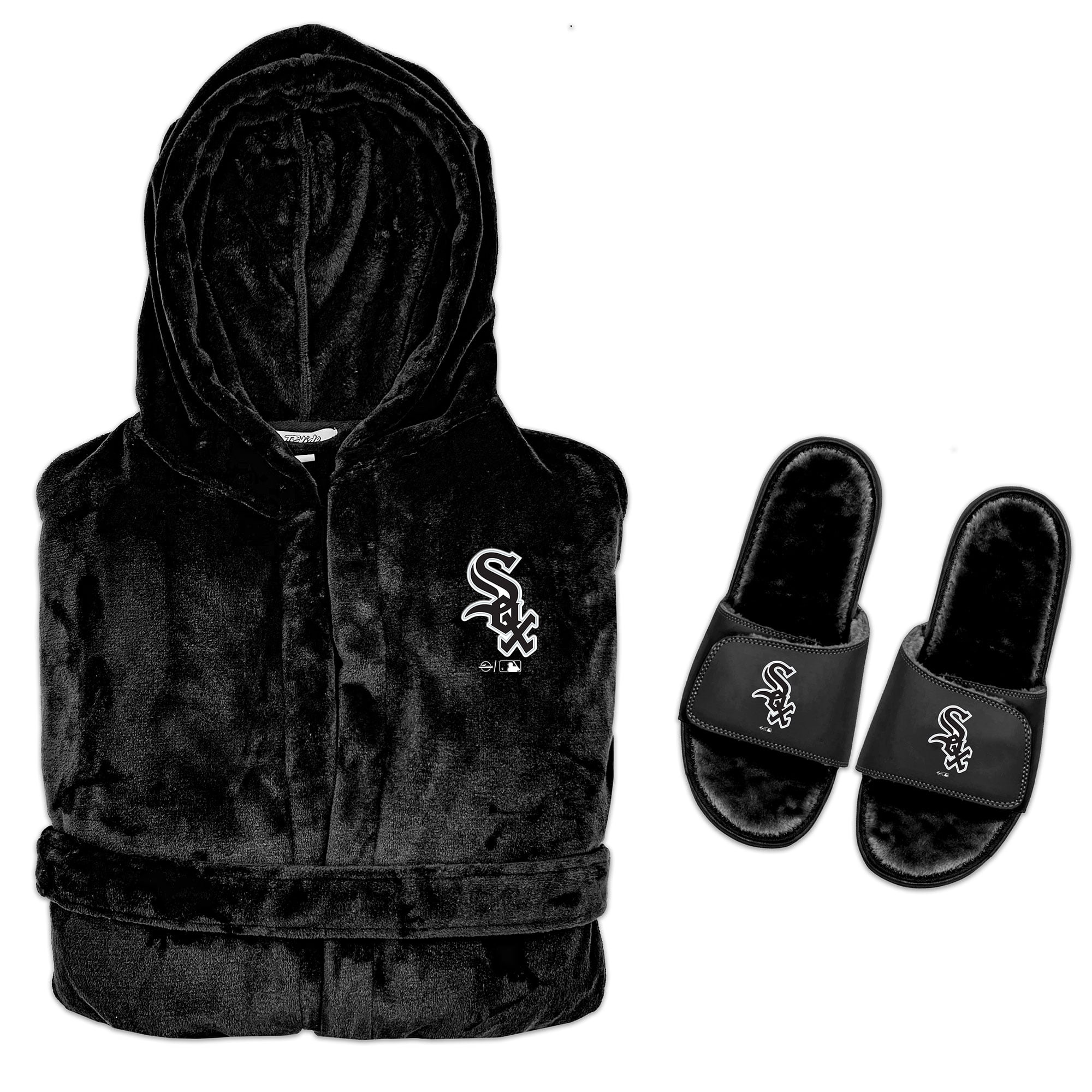Men's Chicago White Sox ISlide Black Hooded Phantom Robe & Fur Slide Bundle