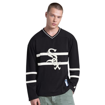 Chicago White Sox Starter Line Up Long Sleeve V-Neck T-Shirt - Black