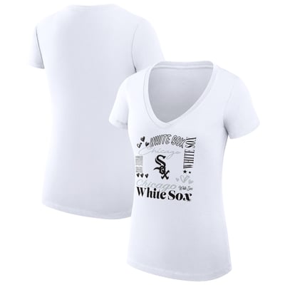 Chicago White Sox G-III 4Her by Carl Banks Women's Super-Slim Fit Lightweight Collage Team Graphic V-Neck T-Shirt - White