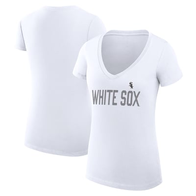 Chicago White Sox G-III 4Her by Carl Banks Women's Super-Slim Fit Lightweight Dot Print V-Neck T-Shirt - White