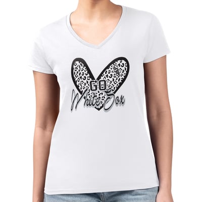 Chicago White Sox G-III 4Her by Carl Banks Women's Super-Slim Fit Lightweight Leopard Heart V-Neck T-Shirt - White