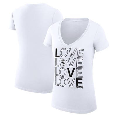 Chicago White Sox G-III 4Her by Carl Banks Women's Super-Slim Fit Lightweight Love Graphic Team V-Neck T-Shirt - White