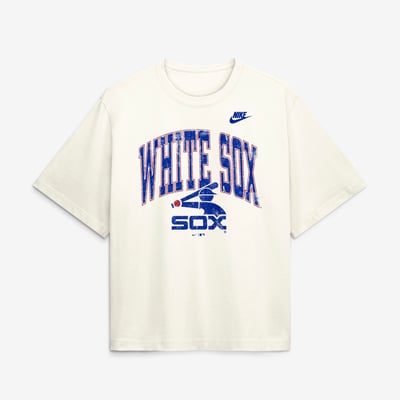  Chicago White Sox Nike Women's Arched Distressed Boxy T-Shirt - Cream