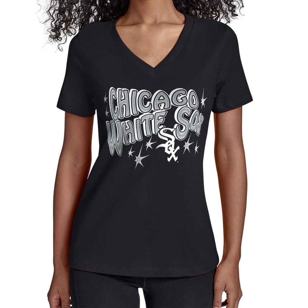 Chicago White Sox Starter Women's Fireworks V-Neck T-Shirt - Black