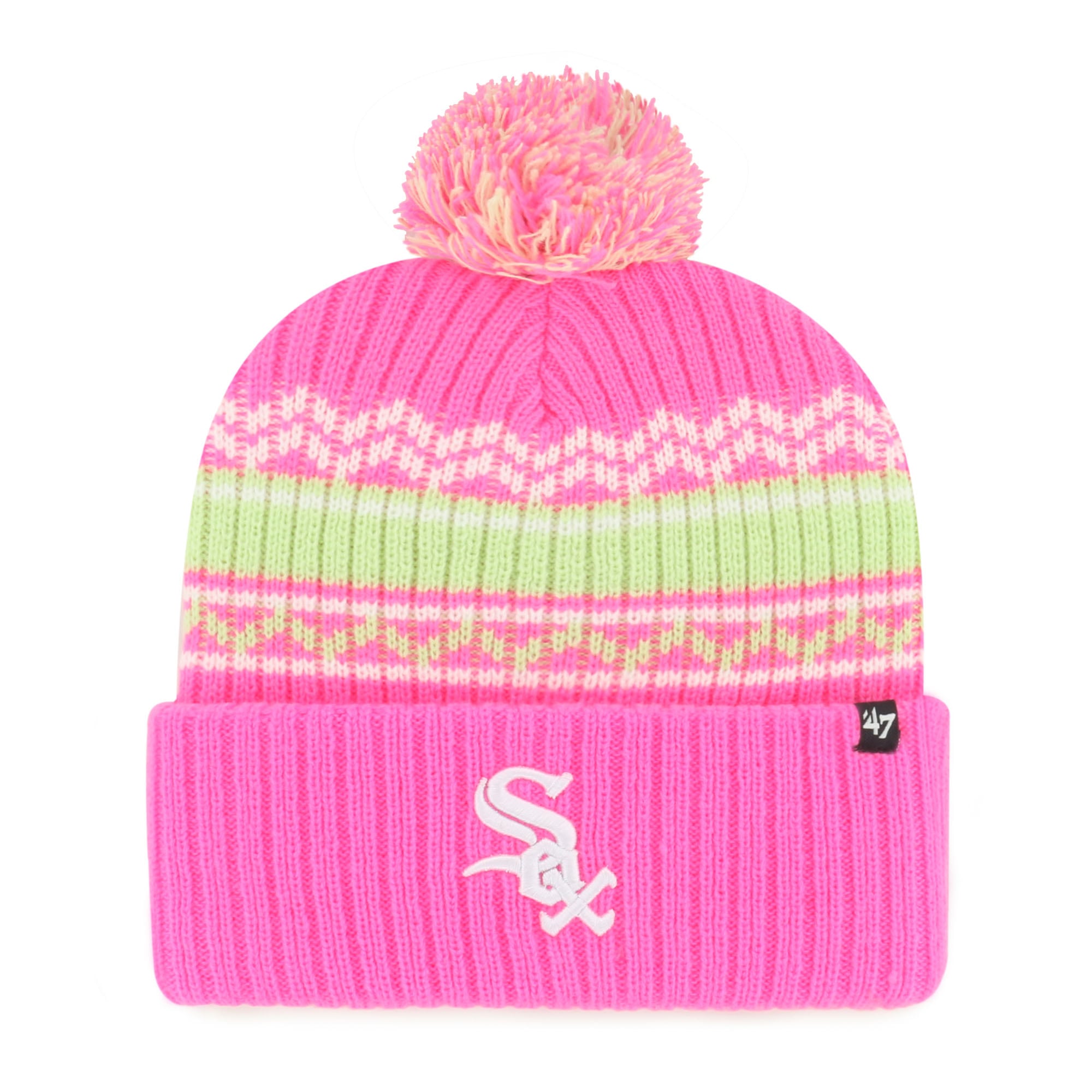 '47 Chicago White Sox Youth Pink Polar Vortex Cuffed Knit Hat with Pom
