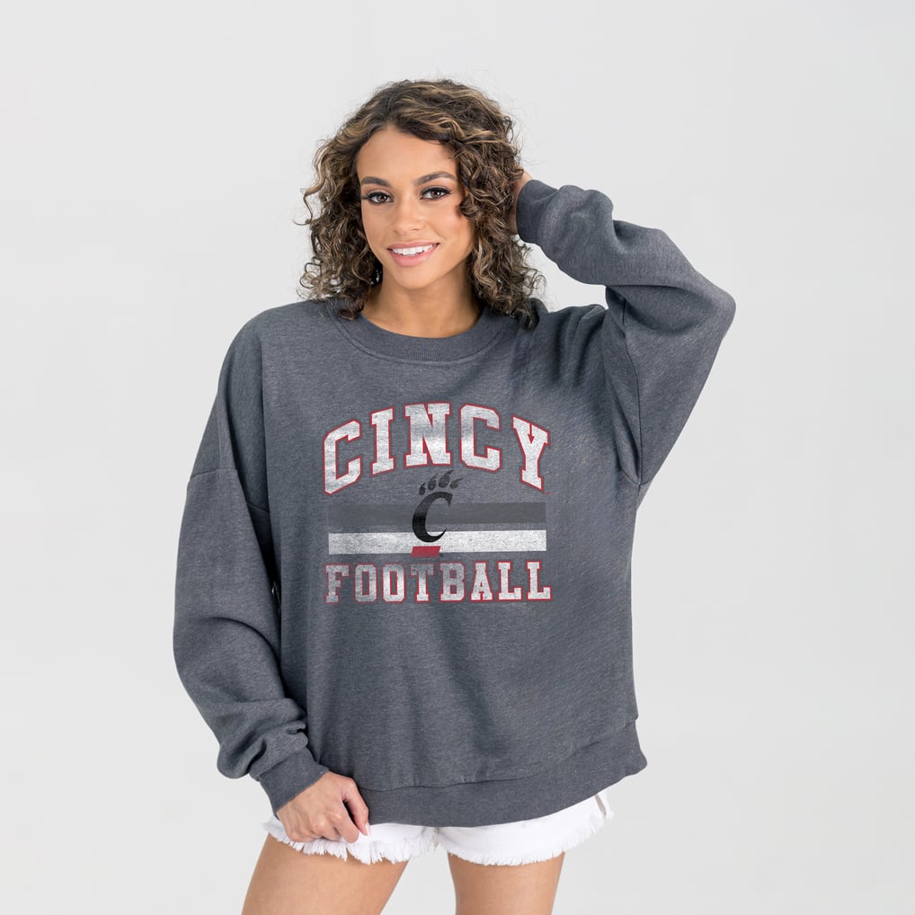 Cincinnati Bearcats Gameday Couture Women's Oversized Good Vibes Premium Fleece Drop Shoulder Pullover Sweatshirt - Charcoal