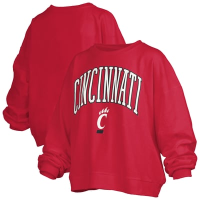 Cincinnati Bearcats Pressbox Women's Oversized Janise Arch Over Logo Fleece Sweatshirt - Red