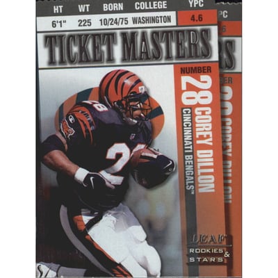 1998 Leaf Rookies and Stars Ticket Masters Die Cuts #12 Corey Dillon/Carl Pickens