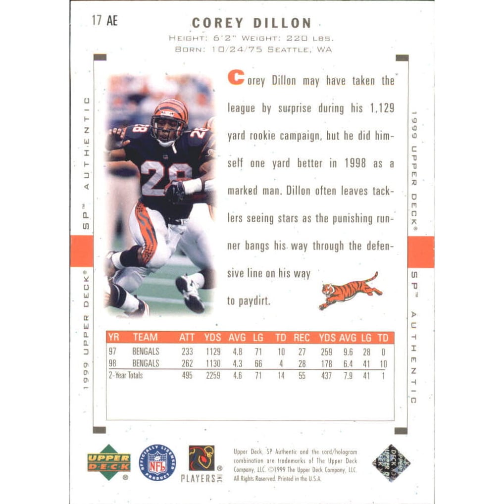 1999 SP Authentic Excitement #17 Corey Dillon