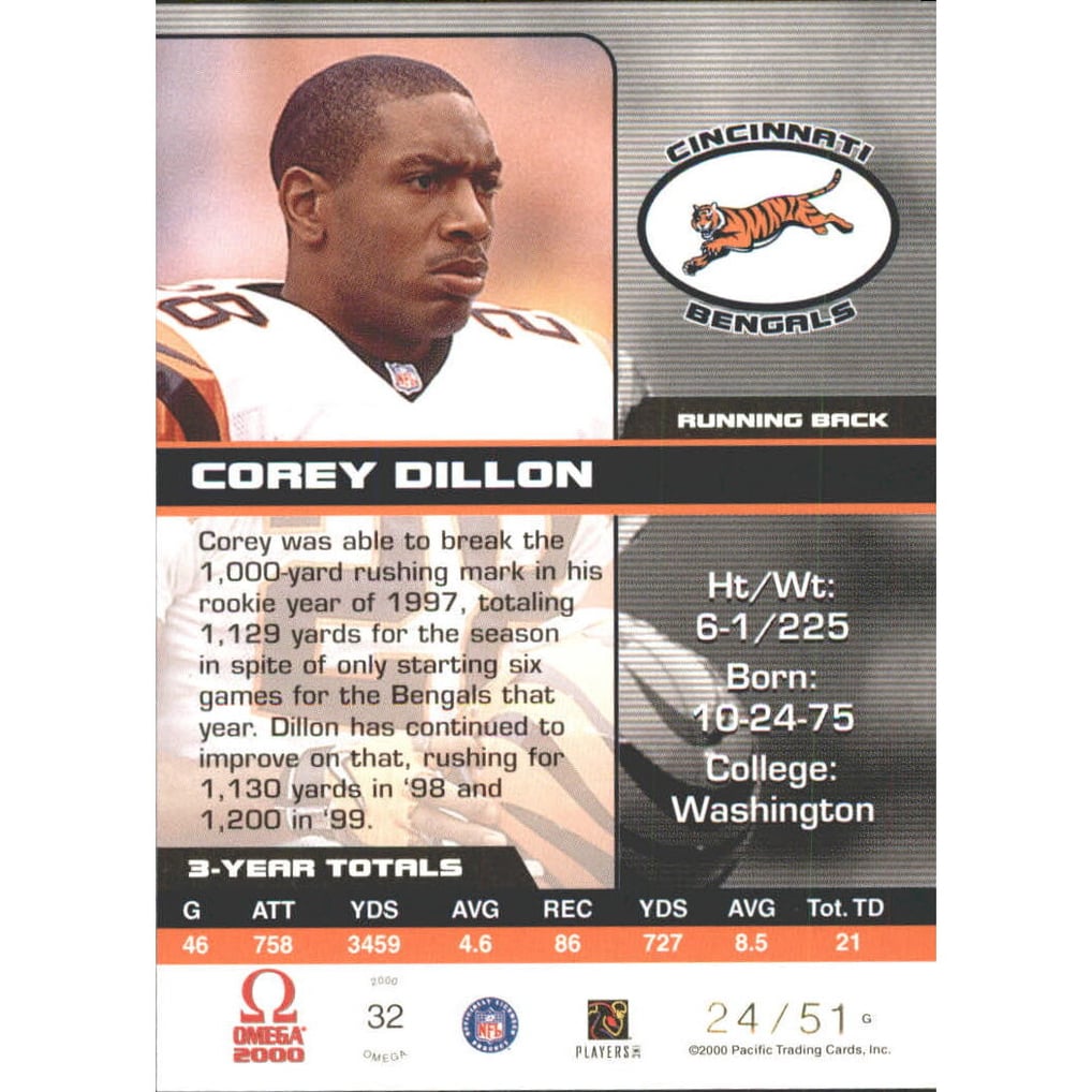 2000 Pacific Omega Platinum Blue #32 Corey Dillon