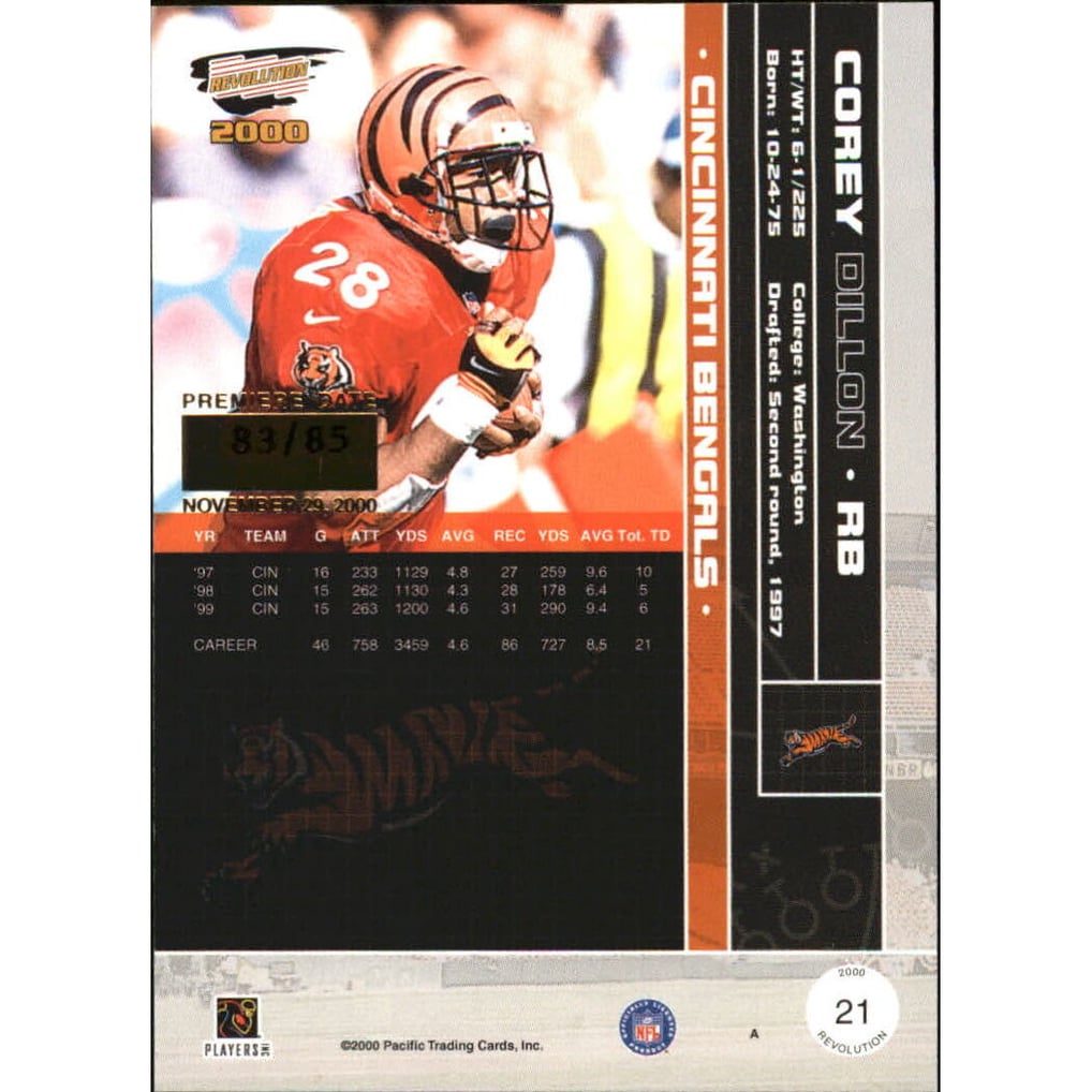 2000 Revolution Premiere Date #21 Corey Dillon