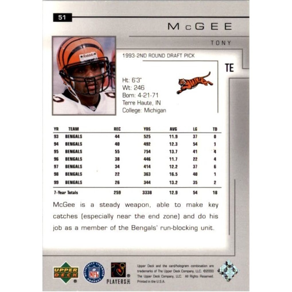2000 Upper Deck Exclusives Silver #51 Tony McGee